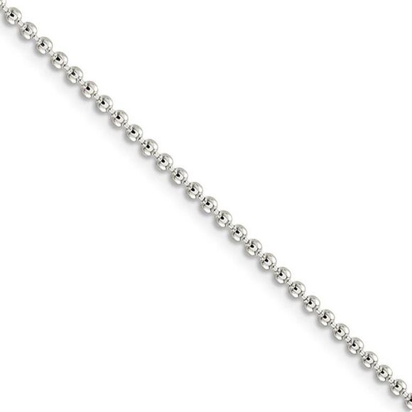 2mm Sterling Silver, Solid Beaded Chain Necklace, 16 Inch - Picture 1 of 8
